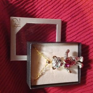 Crystal Teddy Bear Necklace and Brooch